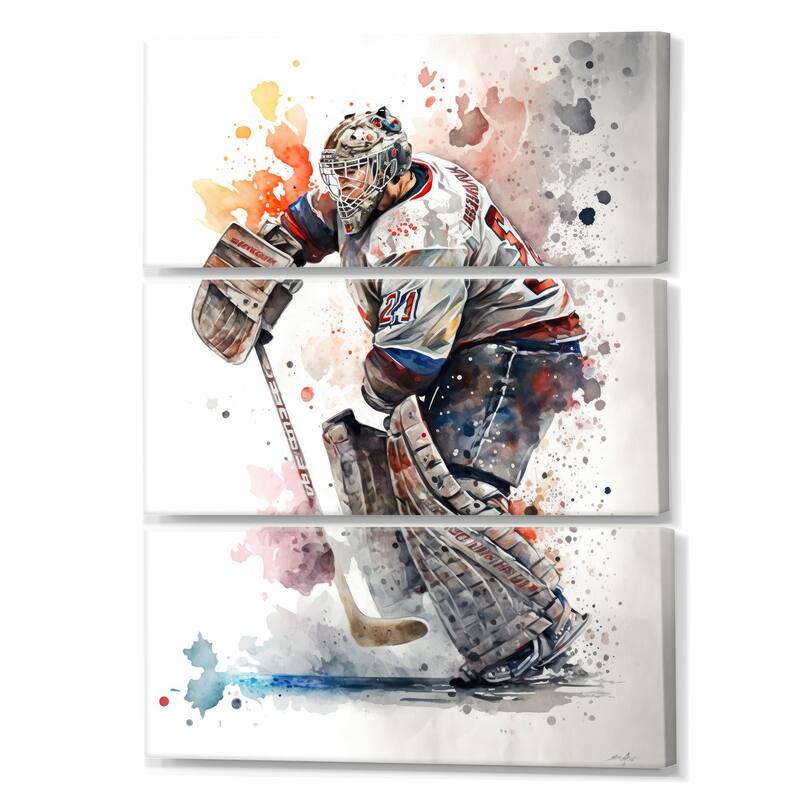 Designart "Hockey Goalie On Ice During Game II" Sport Hockey Canvas Art